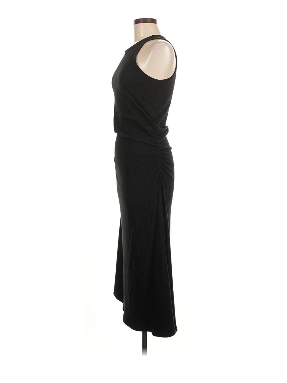 Classic Black Ribbed Ruched Bodycon Dress - Picture 3 of 5